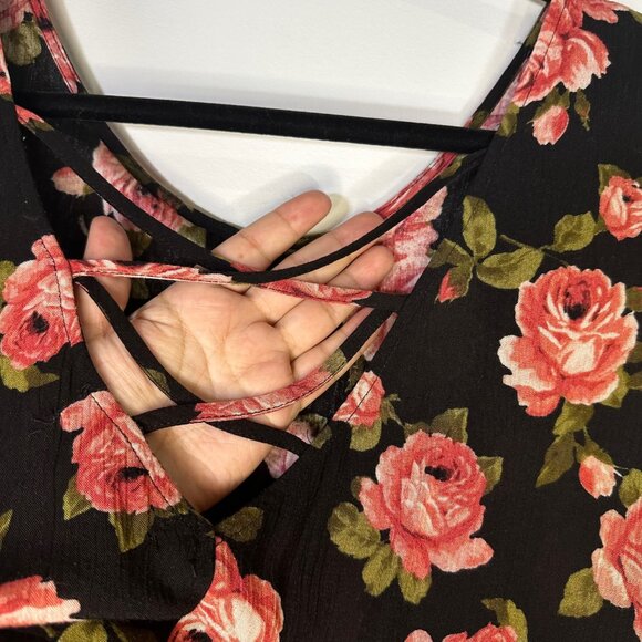 Whimsigoth Boho Rose Floral Long Sleeve Loose Fit Dress - Medium - Picture 4 of 10